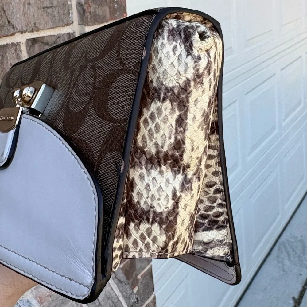 Coach Brown Signature Canvas Clutch with White Flap